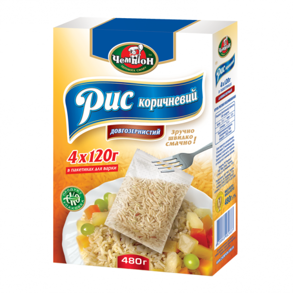 Рис довгозернистий коричневий ЧЕМПІОН, 480г (4х120г)